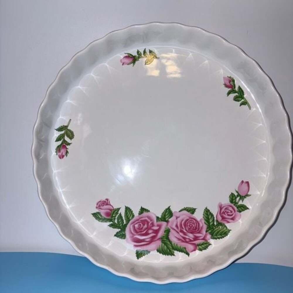 Christineholm Pink Rose 9.5 inch White Ceramic Tart Dish